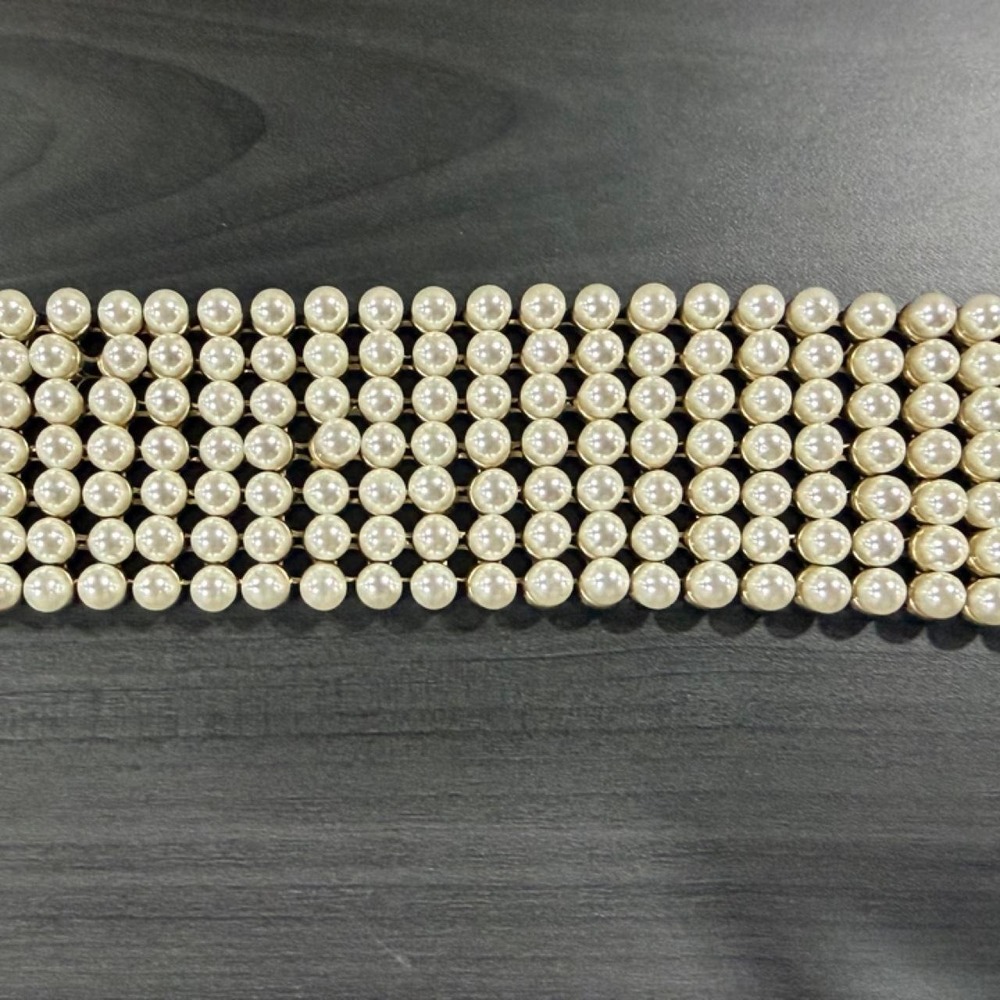 Plunder Pearl Bracelet White Multi Row Gold Tone Magnetic Clasp Cuff